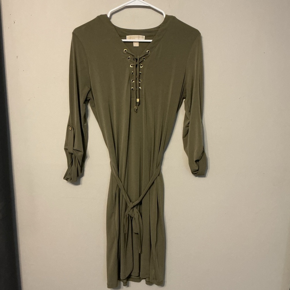 Michael Kors Olive Green Lace-Up Dress